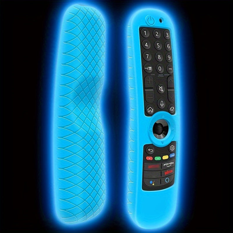 Защитный силиконовый чехол для LG Magic Remote MR21GA, MR22GA, MR23GA с противоскользящим дизайном. Доступен в черном, светящемся синем и светящемся зеленом цветах.