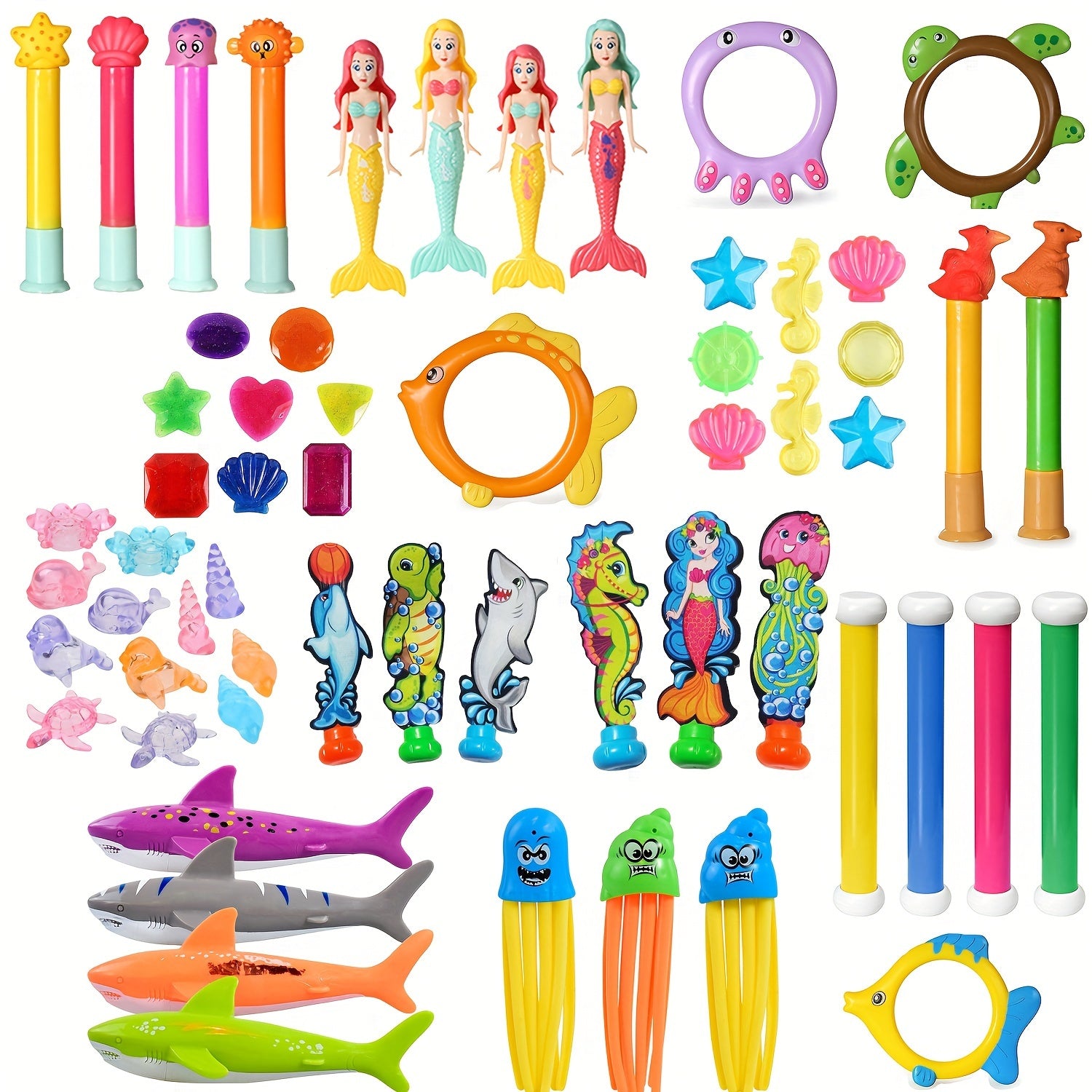 Children's Pool Toy Set with Underwater Swim Games PVC Beach Dive Sticks Rings and Treasure Toys