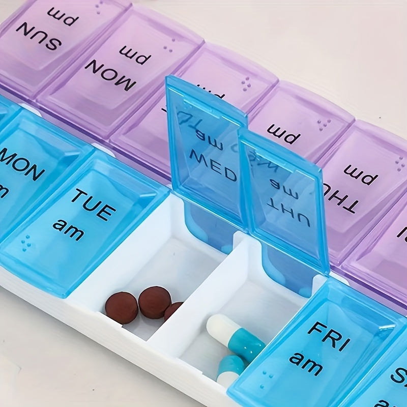 Weekly Portable Pill Organizer 14 Compartments for Travel Medication Storage