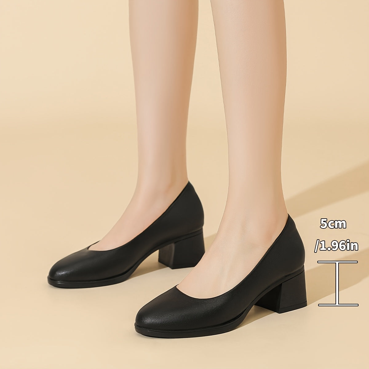 Women's Comfortable Microfiber Slip-On Work Shoes with Chunky Heels