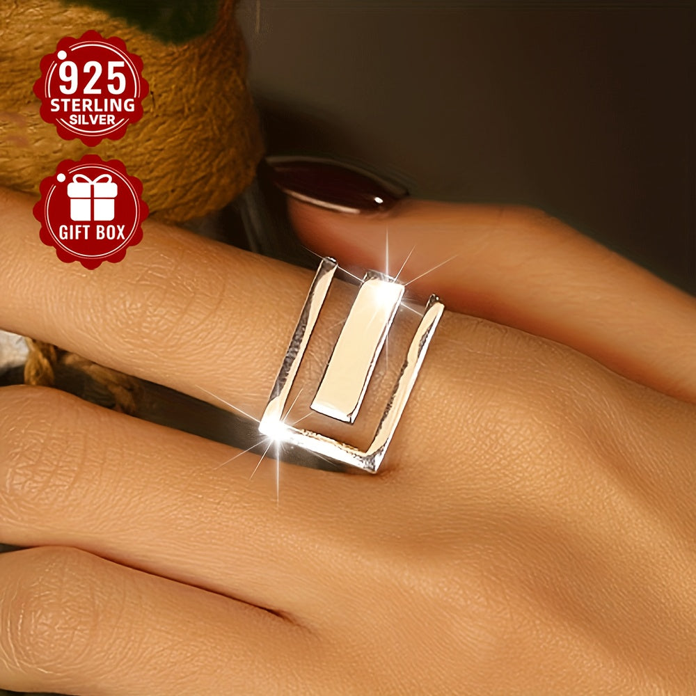Sterling Silver Adjustable Geometric Open Ring for Daily Wear
