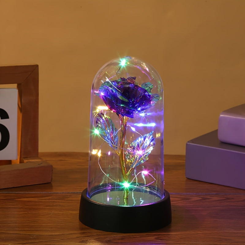 Золотая стеклянная лампа с вечной розой, работающая на батарейках, домашний декор, романтический подарок