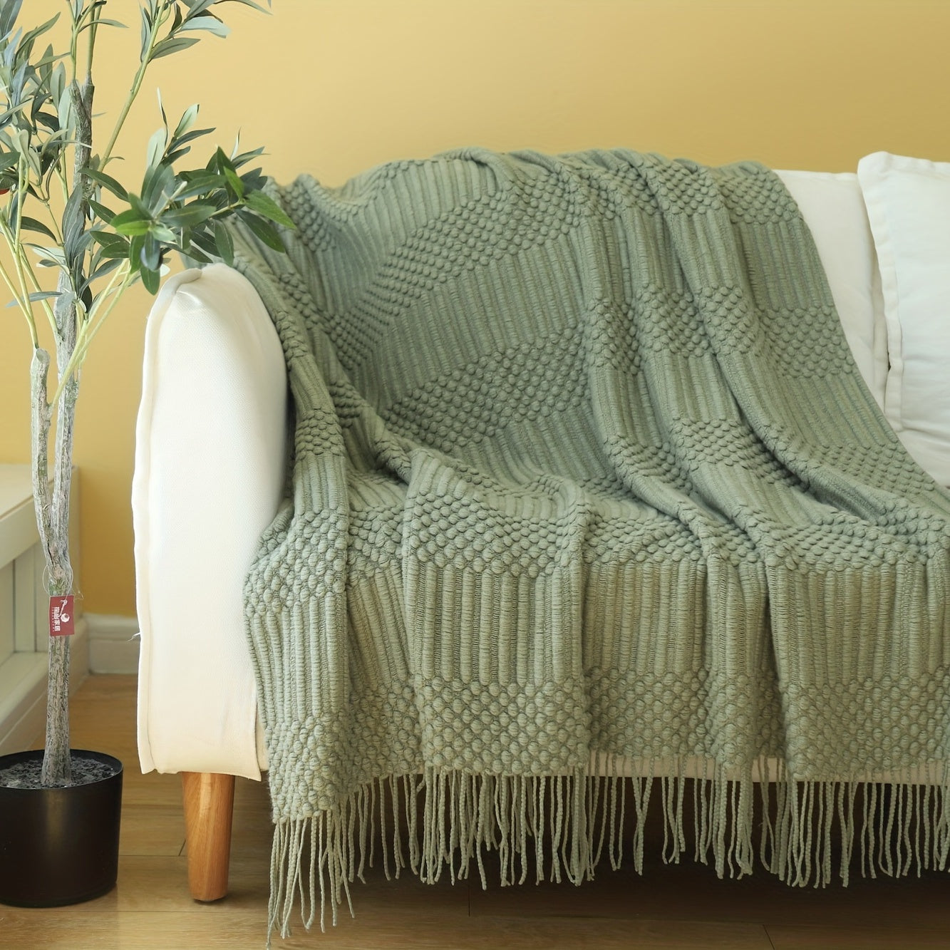 Textured Knit Throw Blanket 127x152cm Soft Solid Couch Sofa Decor