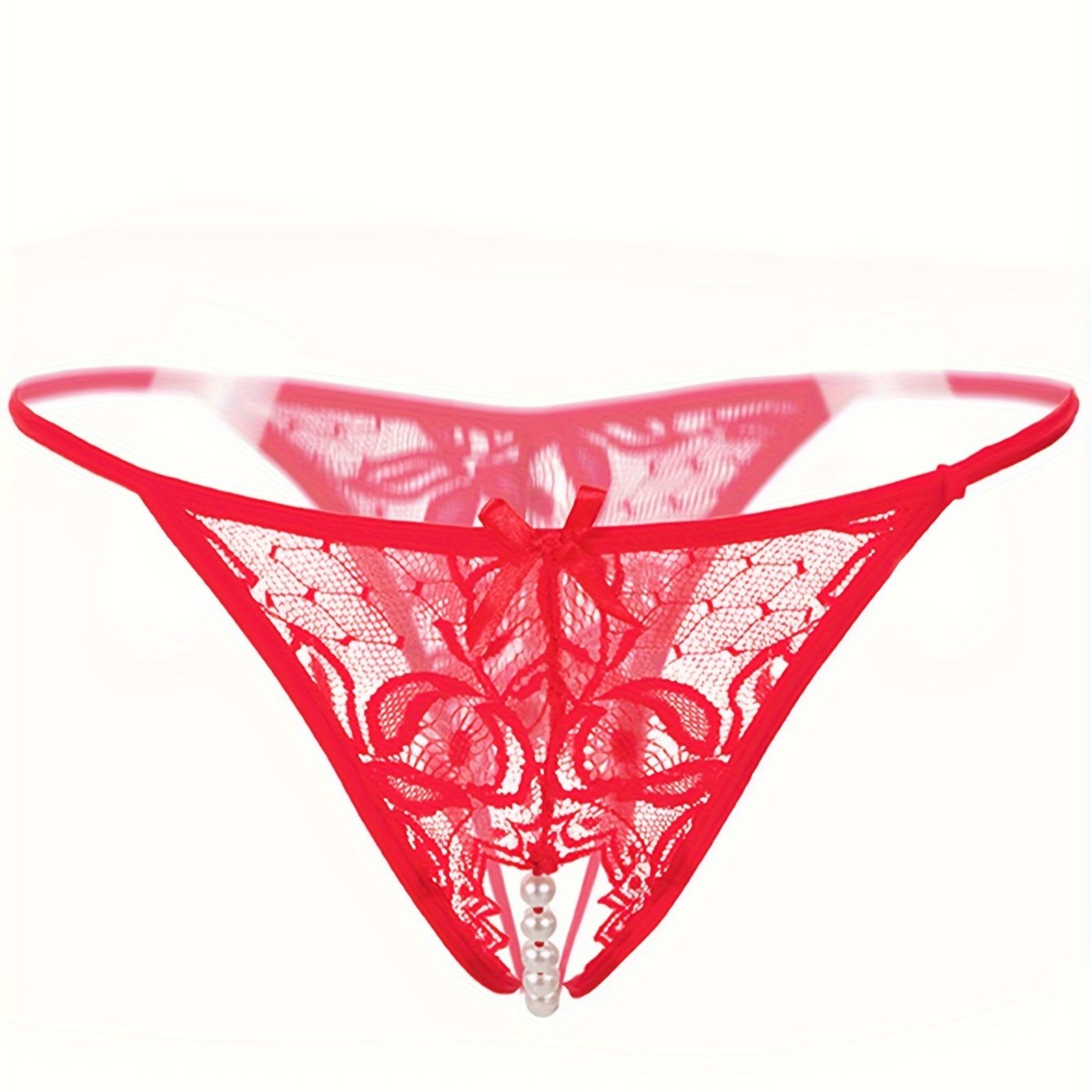 Lace G-String Thongs for Women Open Crotch Semi-Sheer Knit Fabric Adult Lingerie