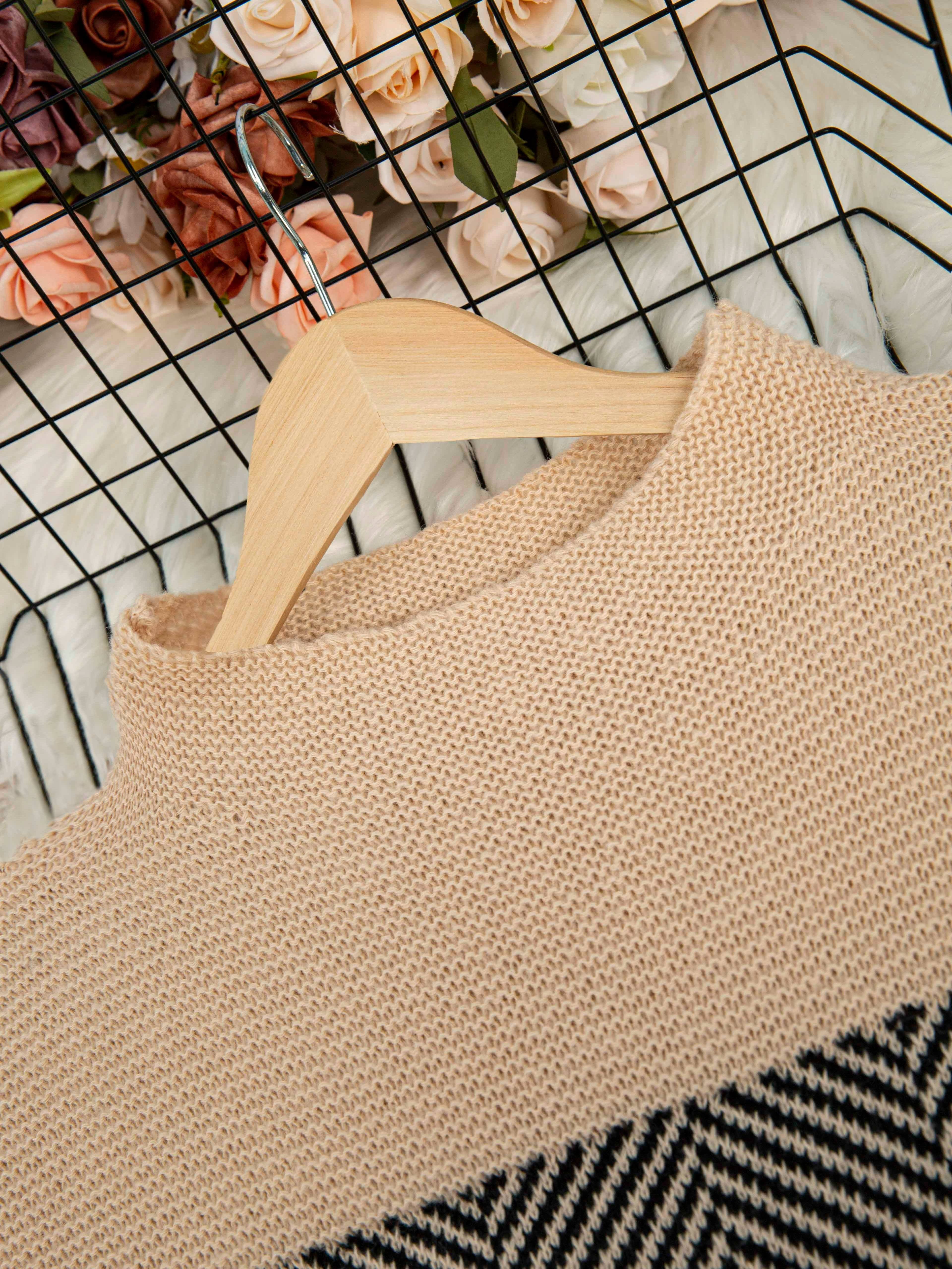 Women's Plus Size Color Block Knit Sweater Long Sleeve Pullover
