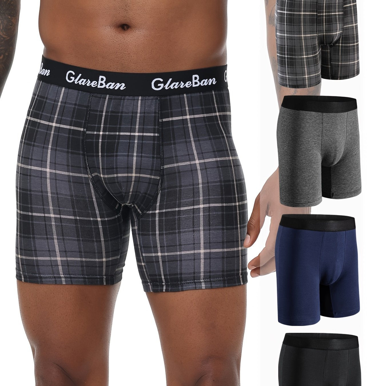 Men's Cotton Mid-Long Boxer Shorts 4-Pack Comfortable Underwear Solid Color