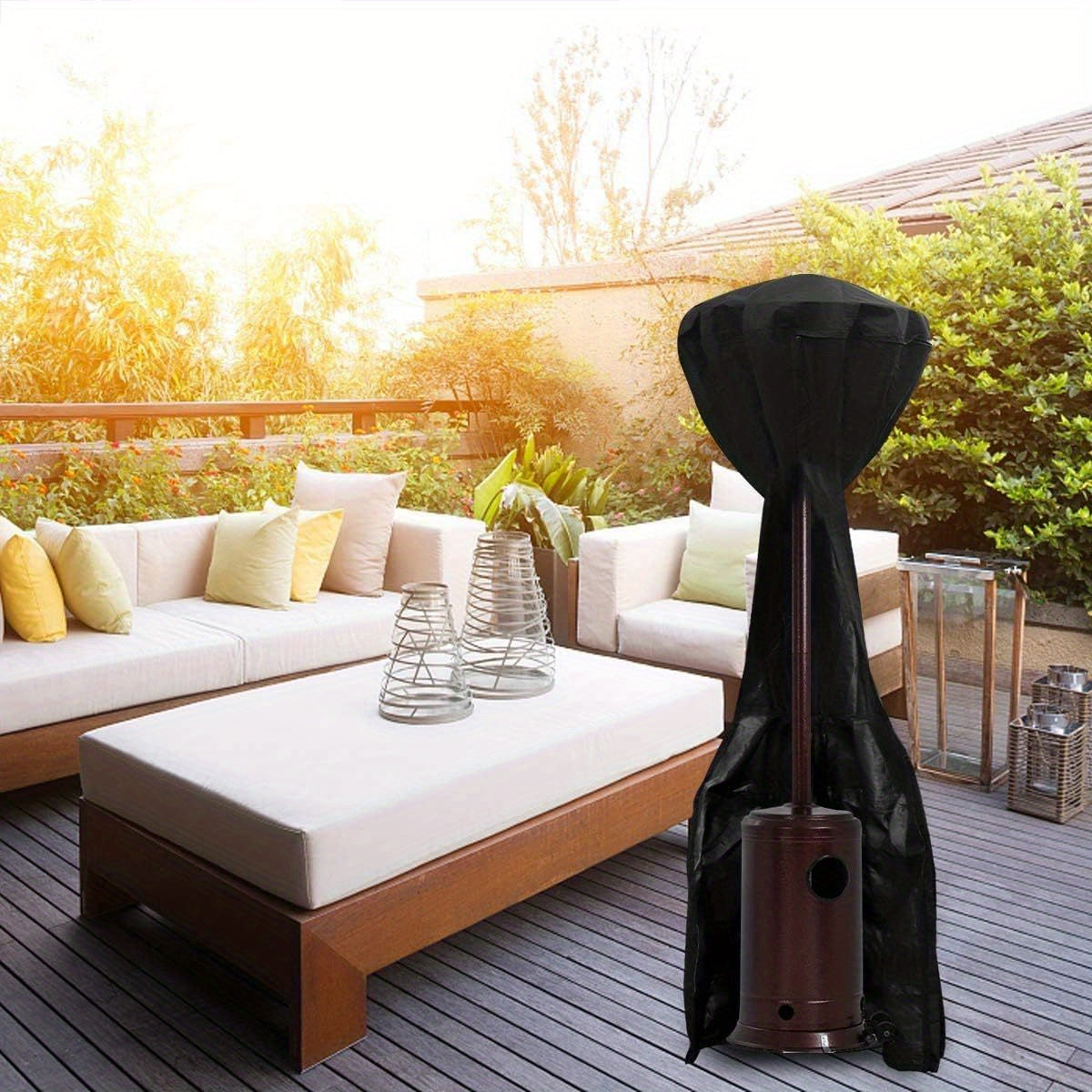 Outdoor Heater Cover Black Oxford Fabric Weatherproof Wind UV Resistant 86cm x 48cm x 241cm