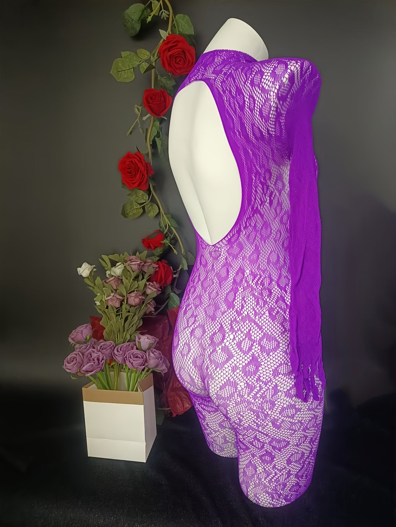 Women's Leopard Print Backless Bodysuit with Finger Gloves Nylon Blend