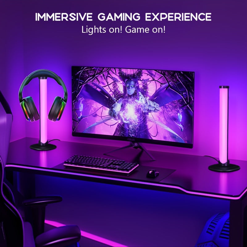 Wire-Controlled LED Table Light with Headphone Holder USB Powered for Game Room Living Room Desk Decoration