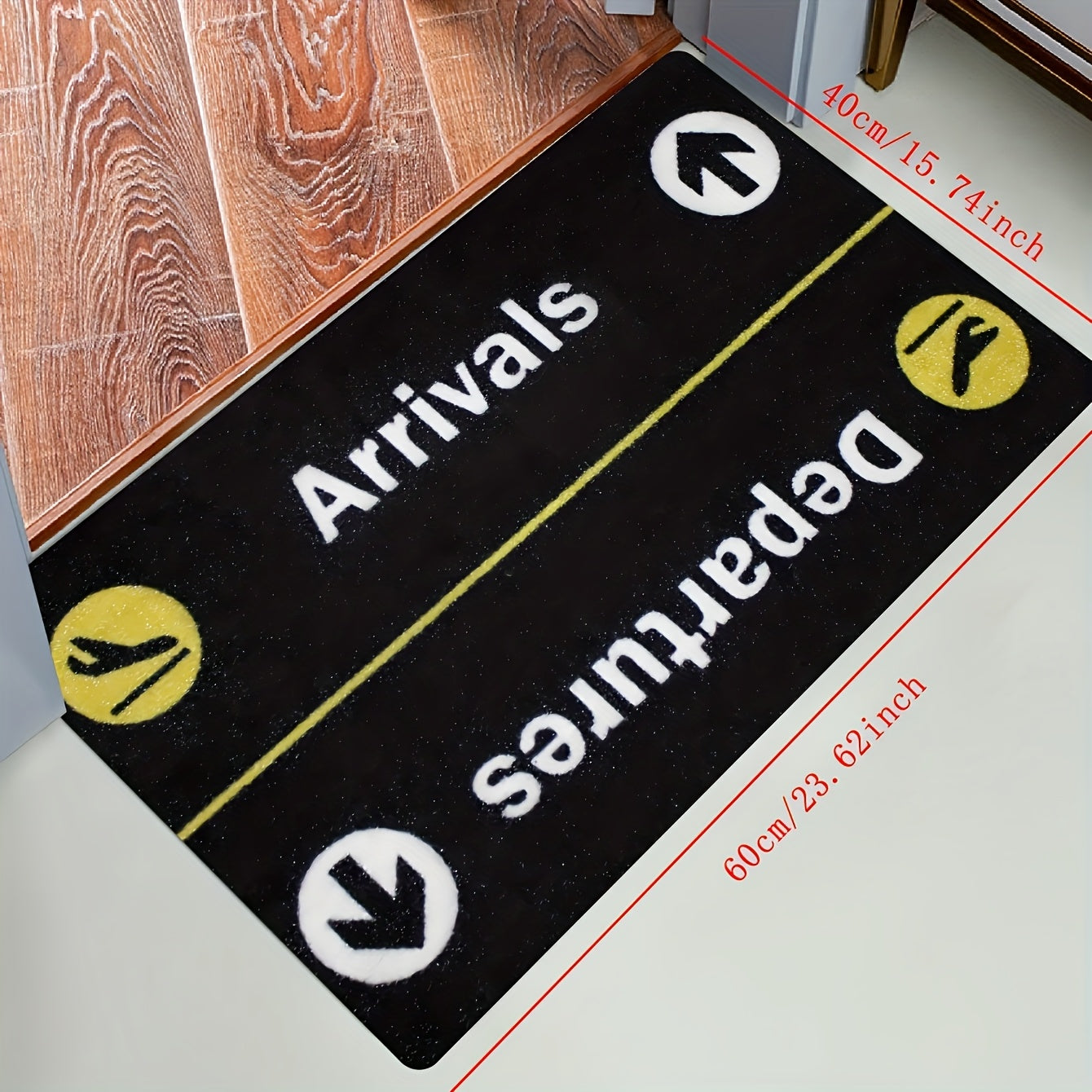 Arrivals Departures Flight Doormat Non-Slip Stain-Resistant Polyester Rectangle