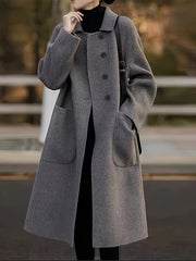 Women's Long Sleeve Solid Color Coat with Pockets Fall Winter Elegant H-Shape Polyester