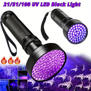 UV Blacklight Flashlight UV395nm Ultraviolet LED with Metal Body, Battery Powered, 21/51/100 LEDs