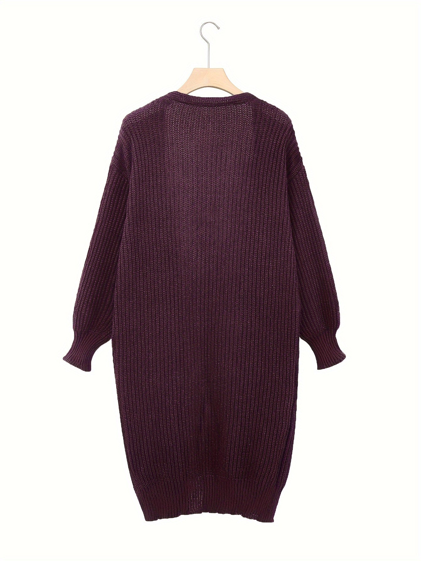 Plus Size Women's Rib Knit Open Front Longline Cardigan Gray