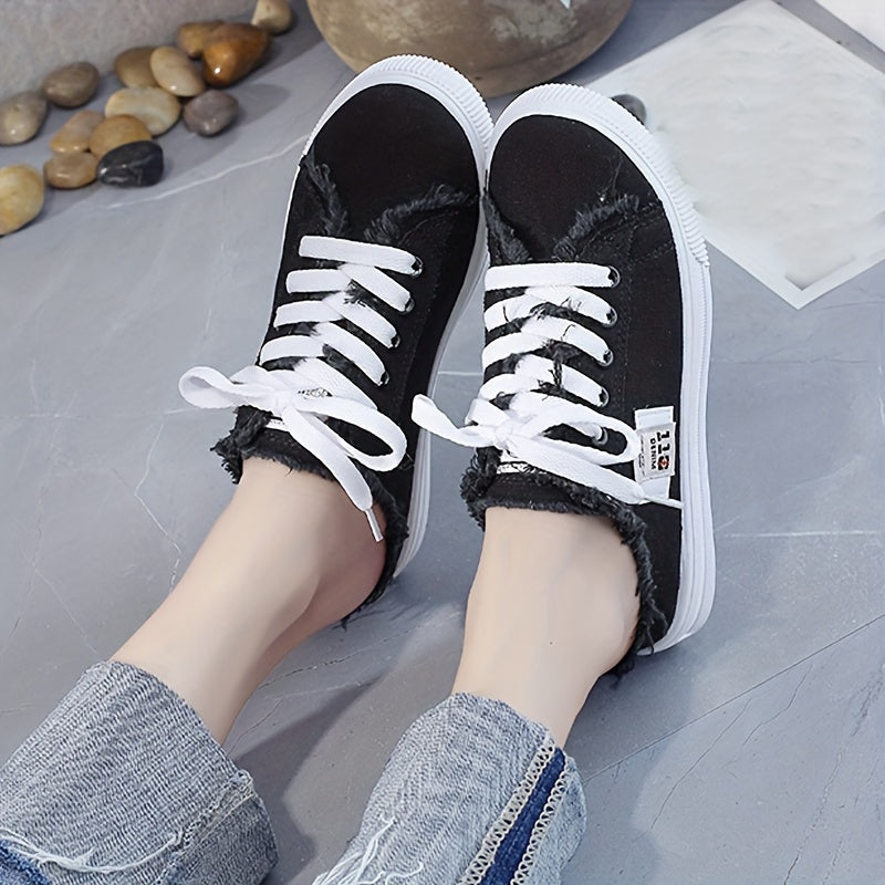 Solid Color Canvas Sneakers for Women with Platform Sole and Round Toe