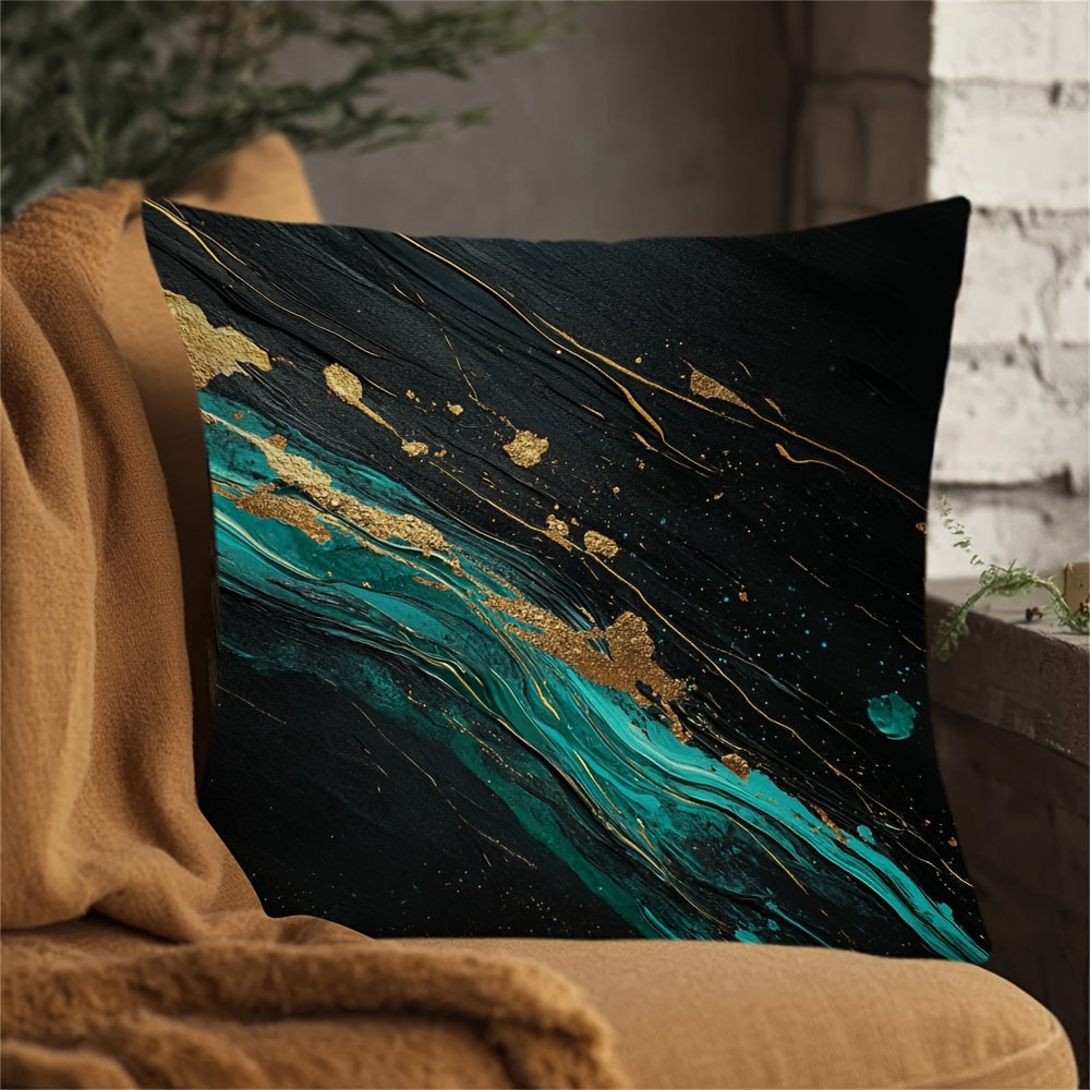 Cyan Paint Streaks Double-Sided Pillow Cover for Christmas Winter Easter Farmhouse Decor