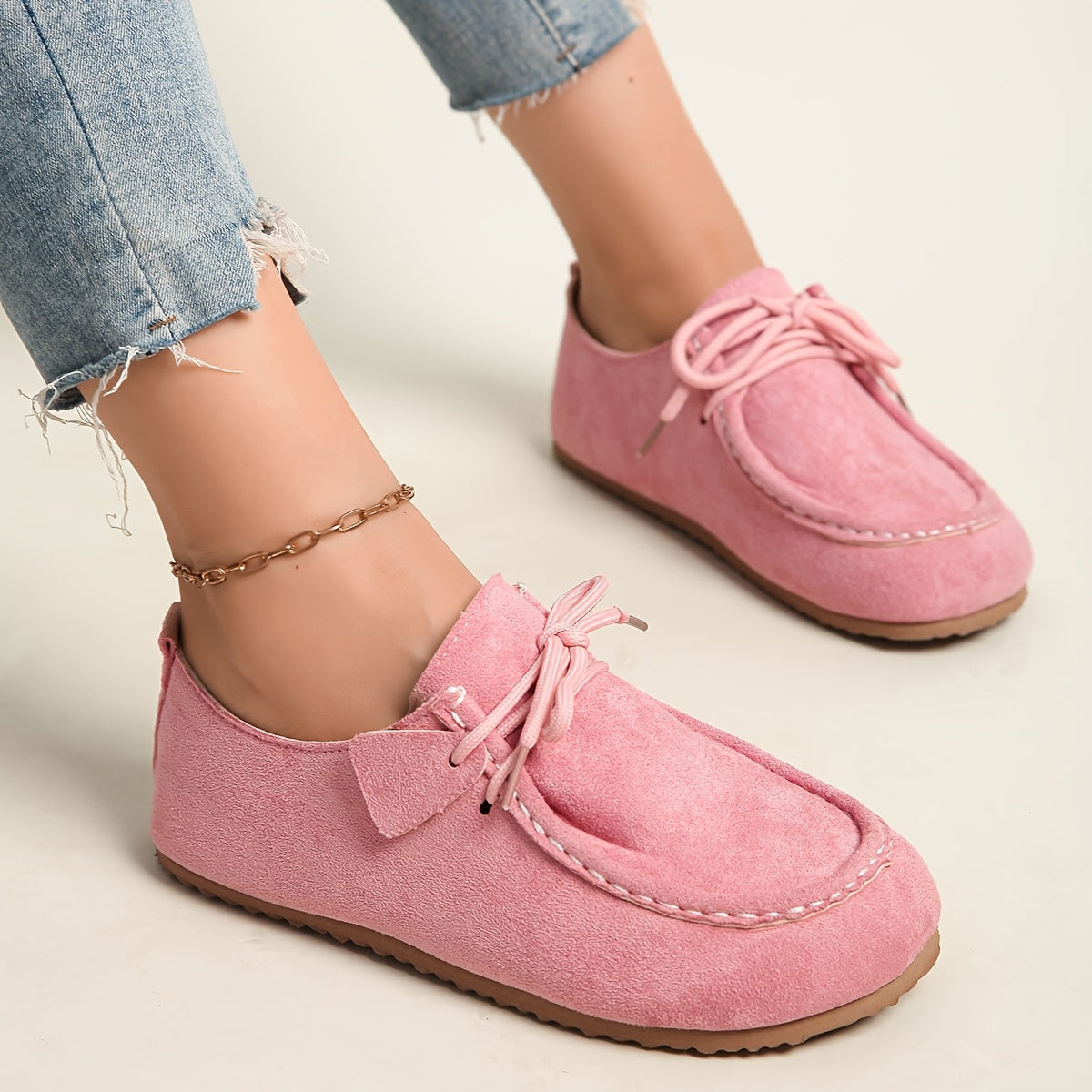 Women Soft Pink Slip-On Loafers Casual Flats Comfortable Round Toe