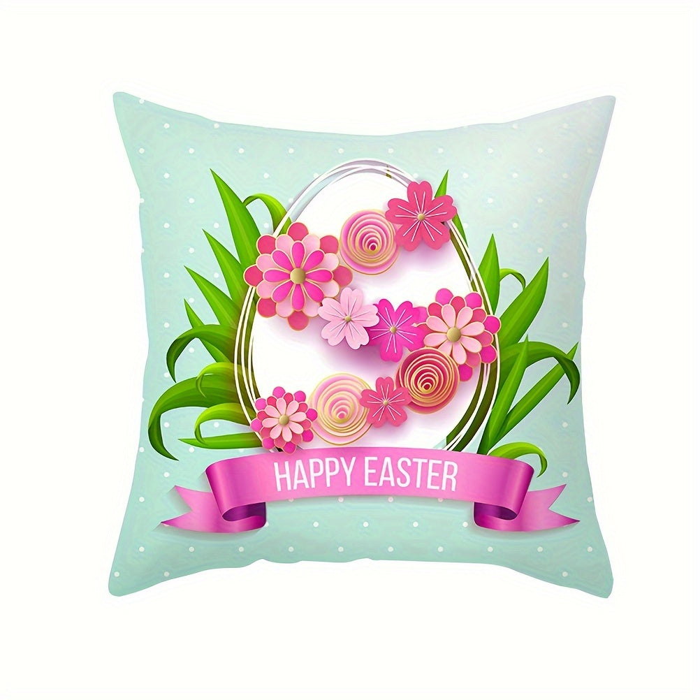 Easter Bunny and Eggs Pillow Cover Square 44cm Stain-Resistant Polyester Hidden Zipper Decor