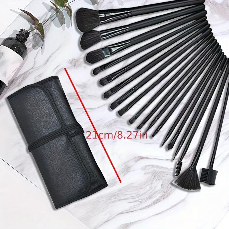 24-Piece Female Makeup Brush Set with Leather Storage Bag Synthetic Hair Un scented