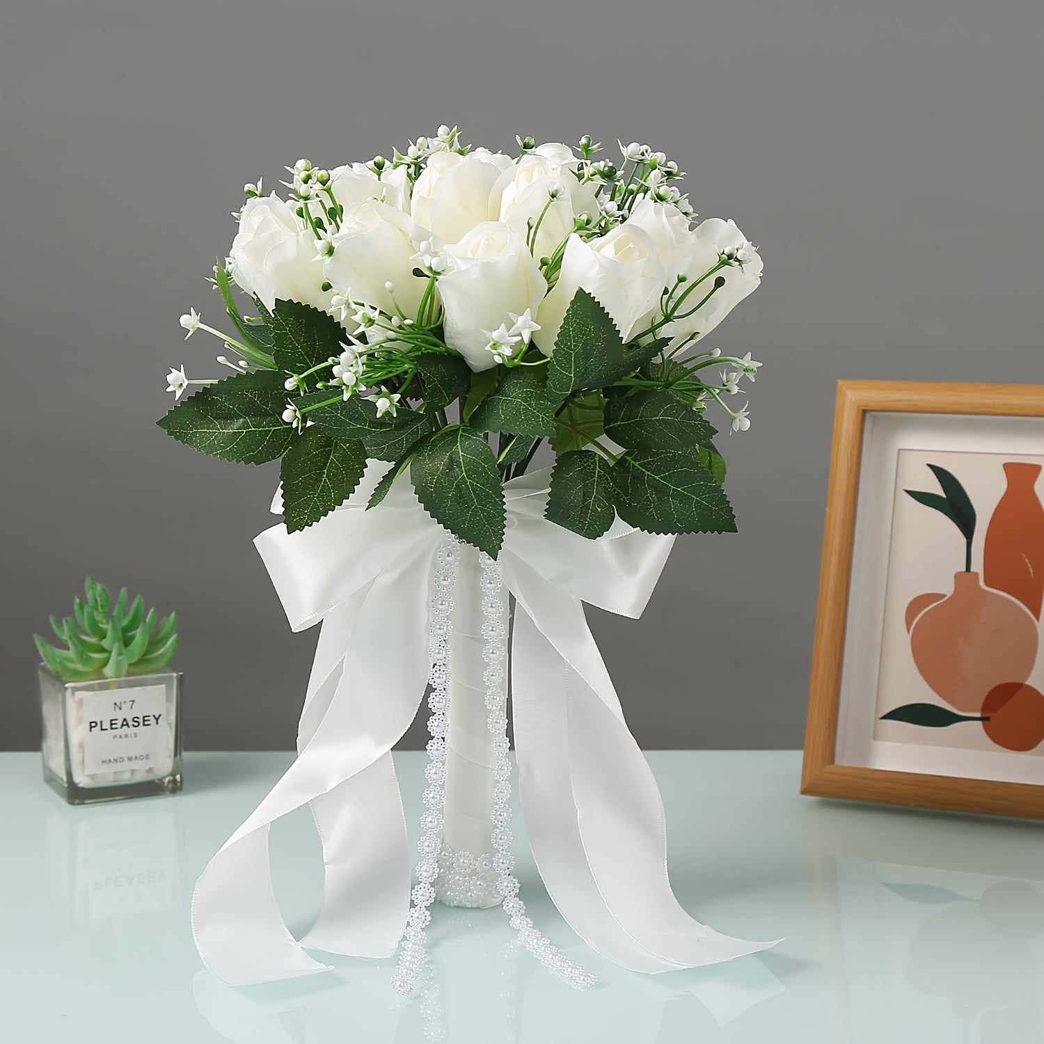 18-Head Long Stem Rose Simulation Flower for Wedding Bridal Bridesmaid Decoration