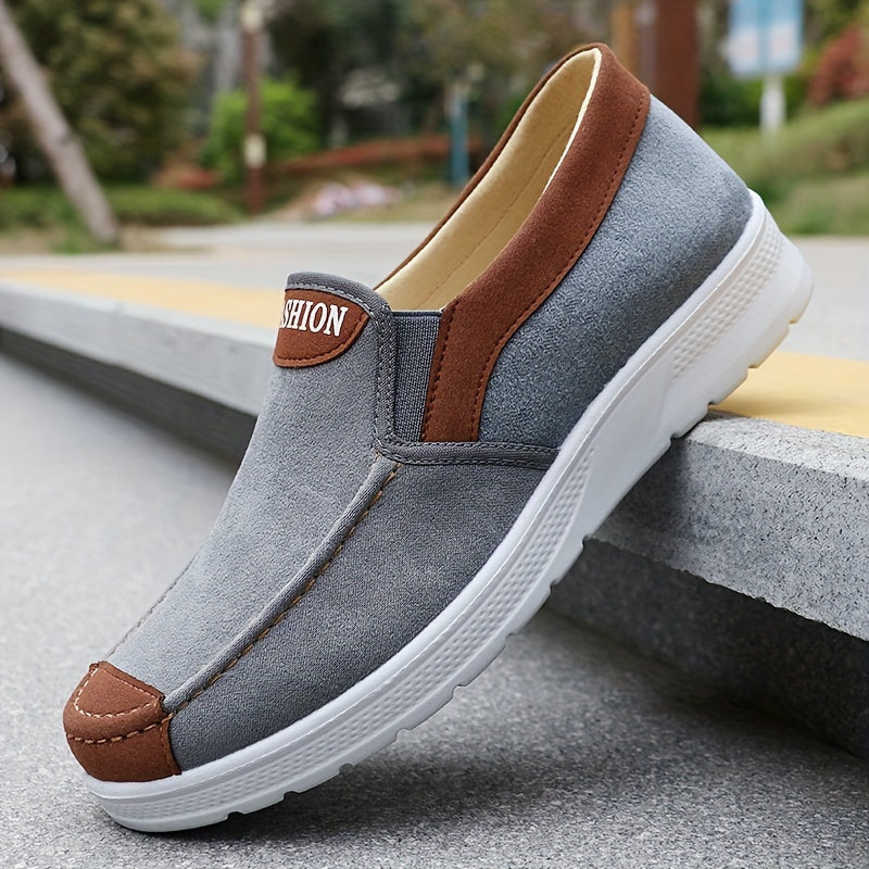 Men's Slip-On Casual Sports Sneakers Solid Color Lightweight Fabric Non-Slip Sole Breathable Insole for Outdoor Running and Daily Wear