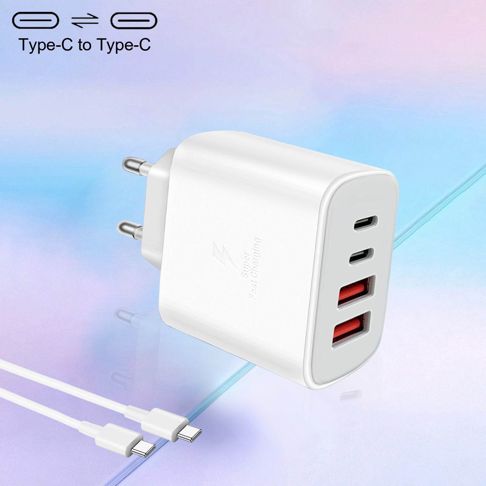 iPhone 12/ Pro/ ProMax, iPad, Airpods, Apple Watch, Galaxy uchun 4-portli Type C bilan mos keladigan tez zaryadlash devor rozetkasi adapteri.