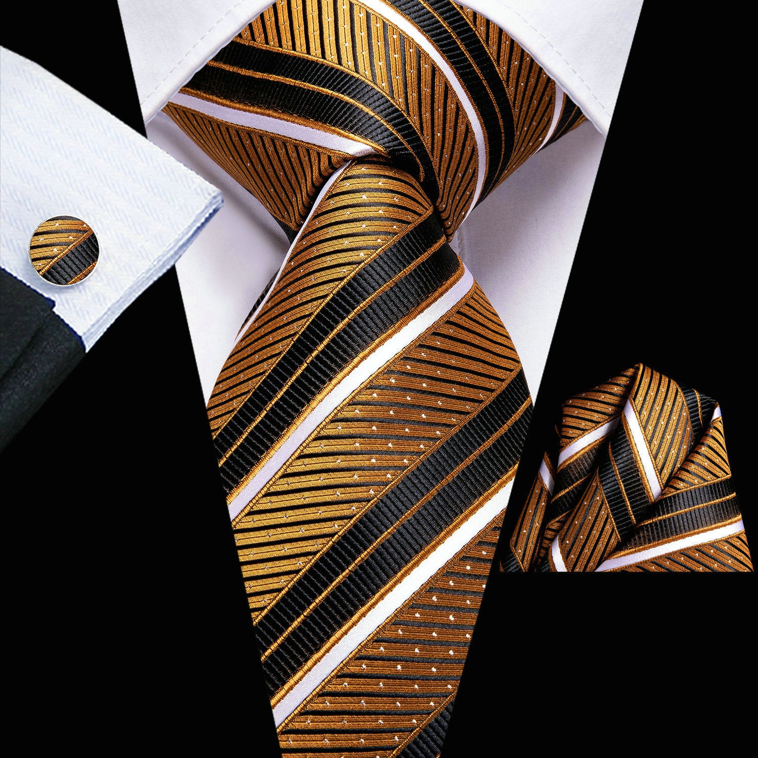 Men's Classic Striped Necktie Set with Cufflinks for Business and Party