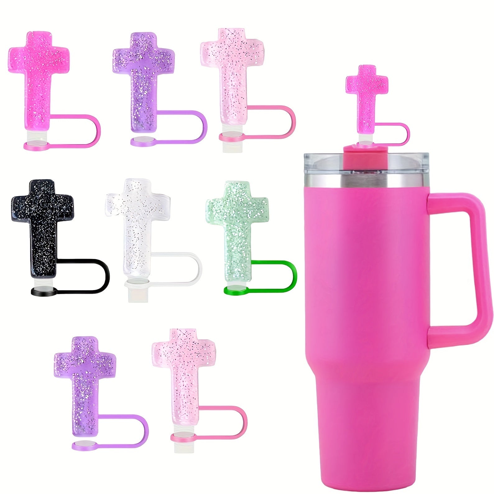 Set of 6 Glitter Straw Toppers with Dustproof Resin Caps for Cups Party Holiday