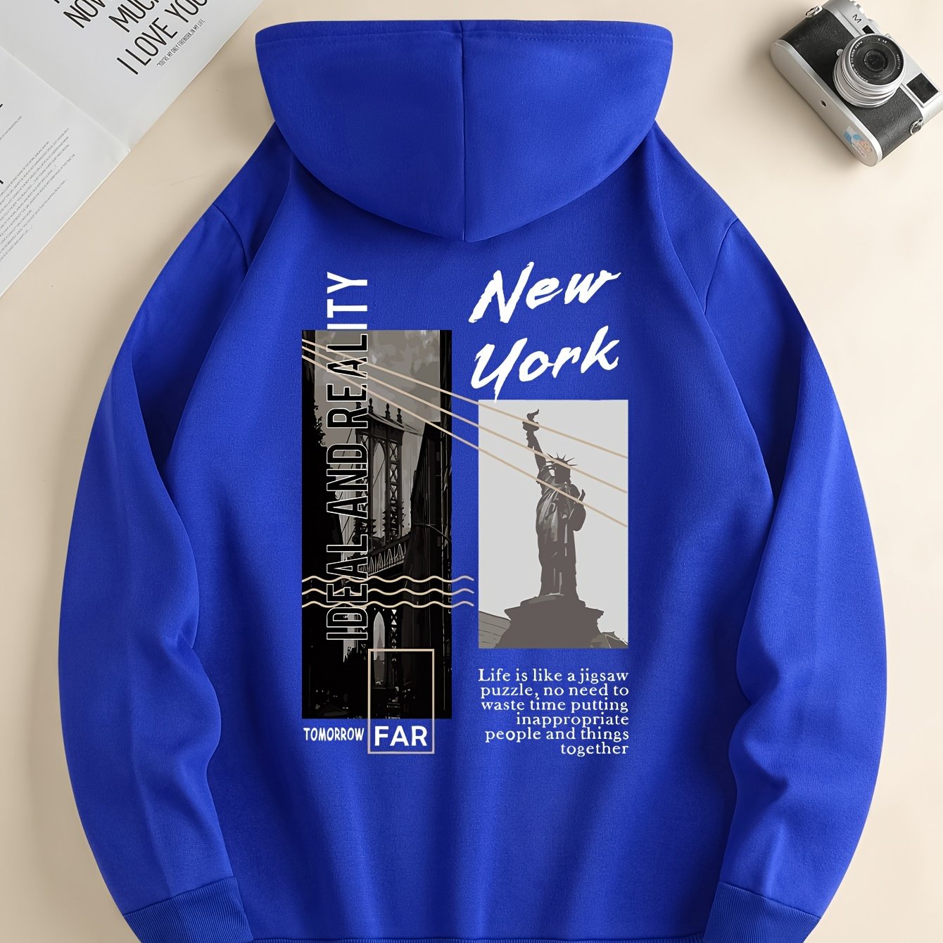 Men's Hoodie with NYC Print Polyester Casual Fall Winter Pullover