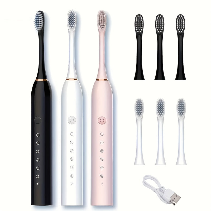 Set of 4 Rechargeable Electric Toothbrushes with Soft Bristle Heads and 6 Modes for Adults Waterproof Travel Friendly