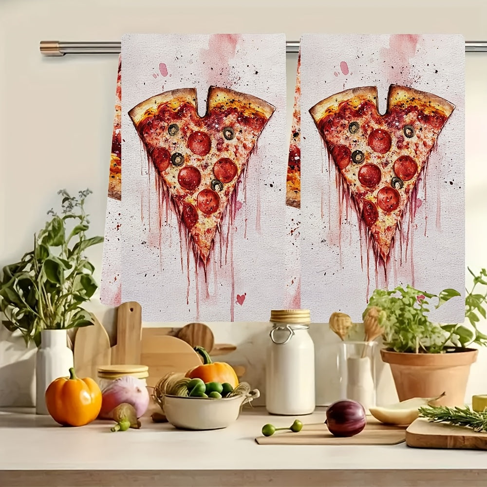 Set of 2 Ultra Soft Kitchen Towels Valentine’s Day Pizza Love 40x60cm