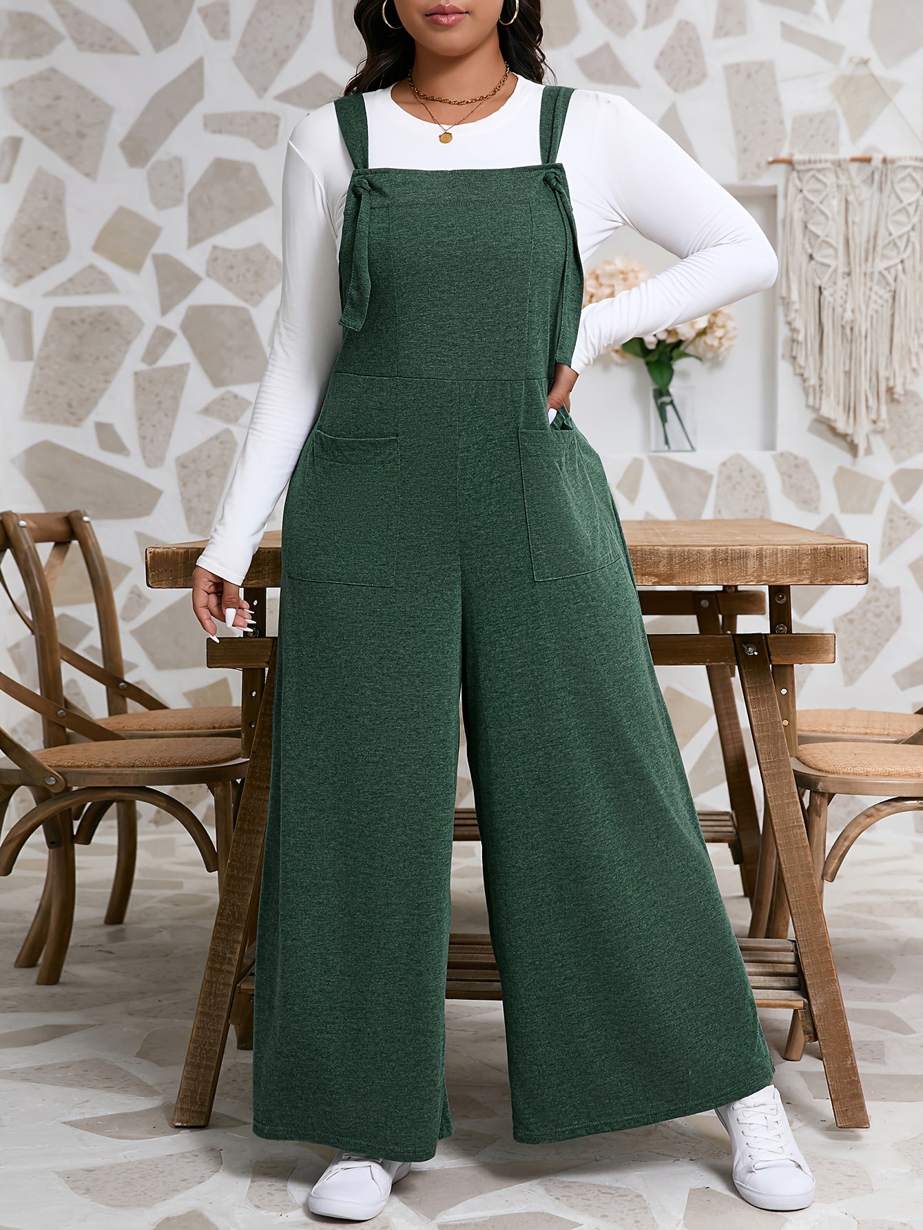 Women's Plus Size Solid Color Jumpsuit Sleeveless Pockets Casual