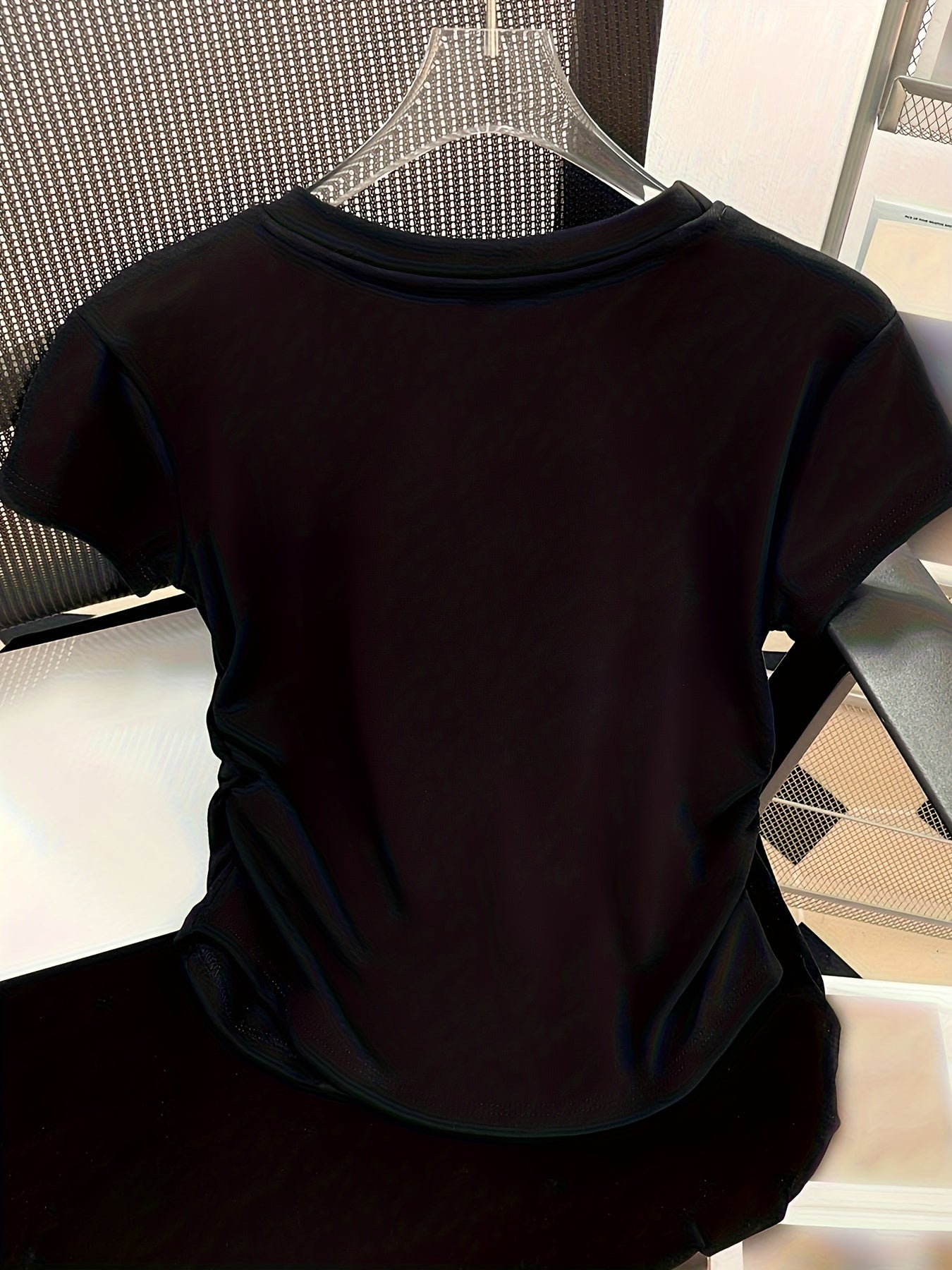 Women's Cotton Y2K Style T-Shirt Crew Neck Short Sleeve Solid Color with Frill Detail