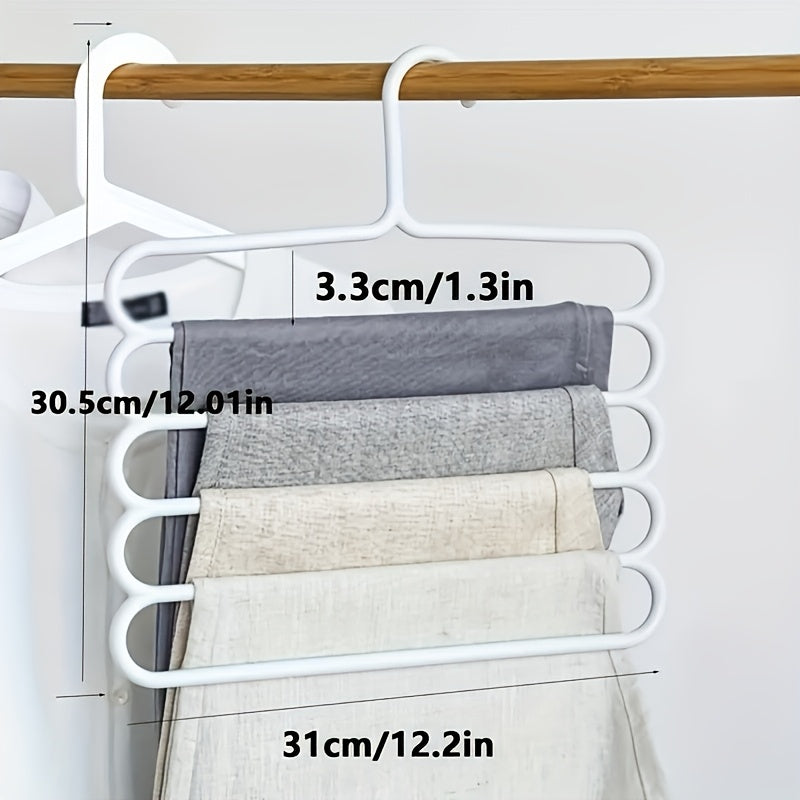 Percha para pantalones de plástico con 5 niveles para pantalones, bufandas, toallas, estante para ropa de múltiples capas que ahorra espacio, pack de 5