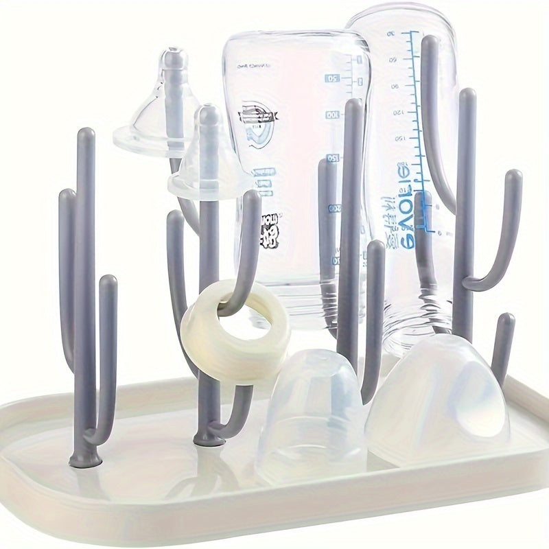 Gray Tree-Shaped Bottle Drying Rack with Large Concave Base