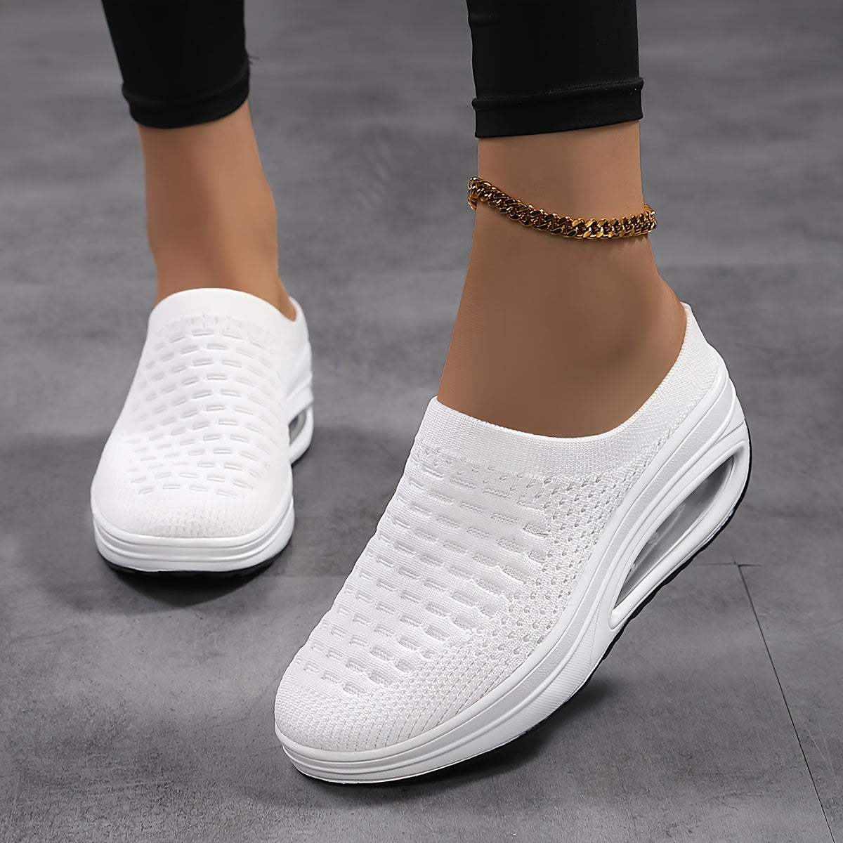 Women's Breathable Woven Mule Sneakers Casual Slip-On Platform Shoes