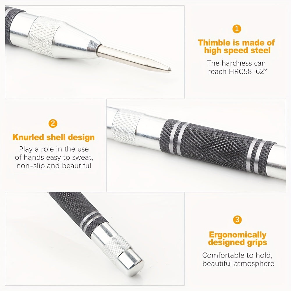 Automatic 130mm High-Speed Steel Center Punch Durable Aluminum Alloy Hand Tool for Metal Wood Glass