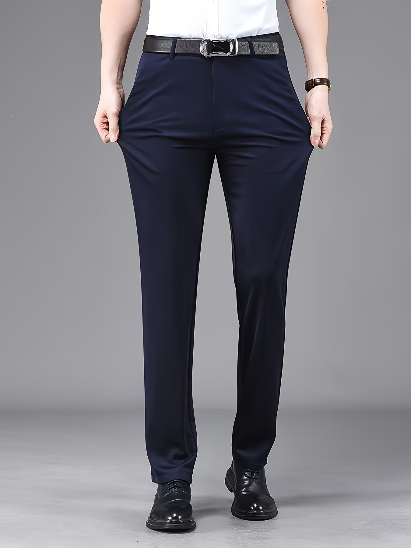 Men's Straight Leg Suit Pants Polyester Solid Casual Formal Autumn Winter