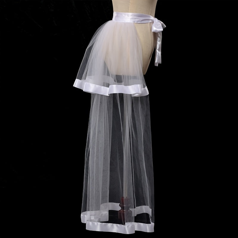 Elegant Bridal Tulle Skirt with Double Layer Ribbon for Wedding or Prom