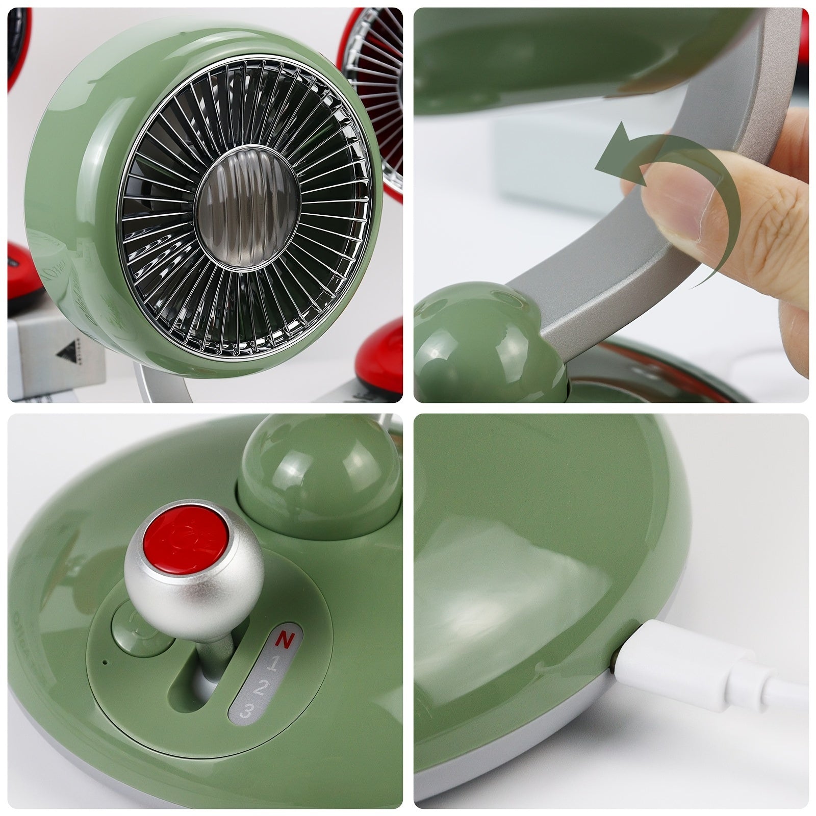Retro Oscillating USB Desk Fan with Head Shaking, Rechargeable Battery, Quiet Portable Table Fan for Office Home Dorm