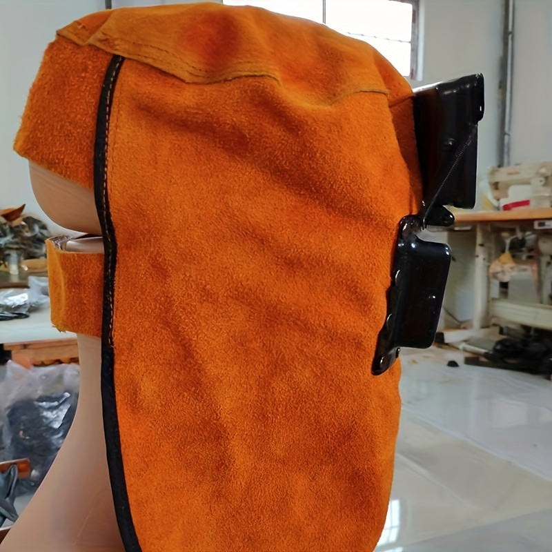 Sanoat foydalanishi uchun avtomatik qoraytiriladigan filtr linzasi, sun'iy charm kapyushon va shaffof ko'rish oynasi bilan apelsin rangli payvandlash shlemi.