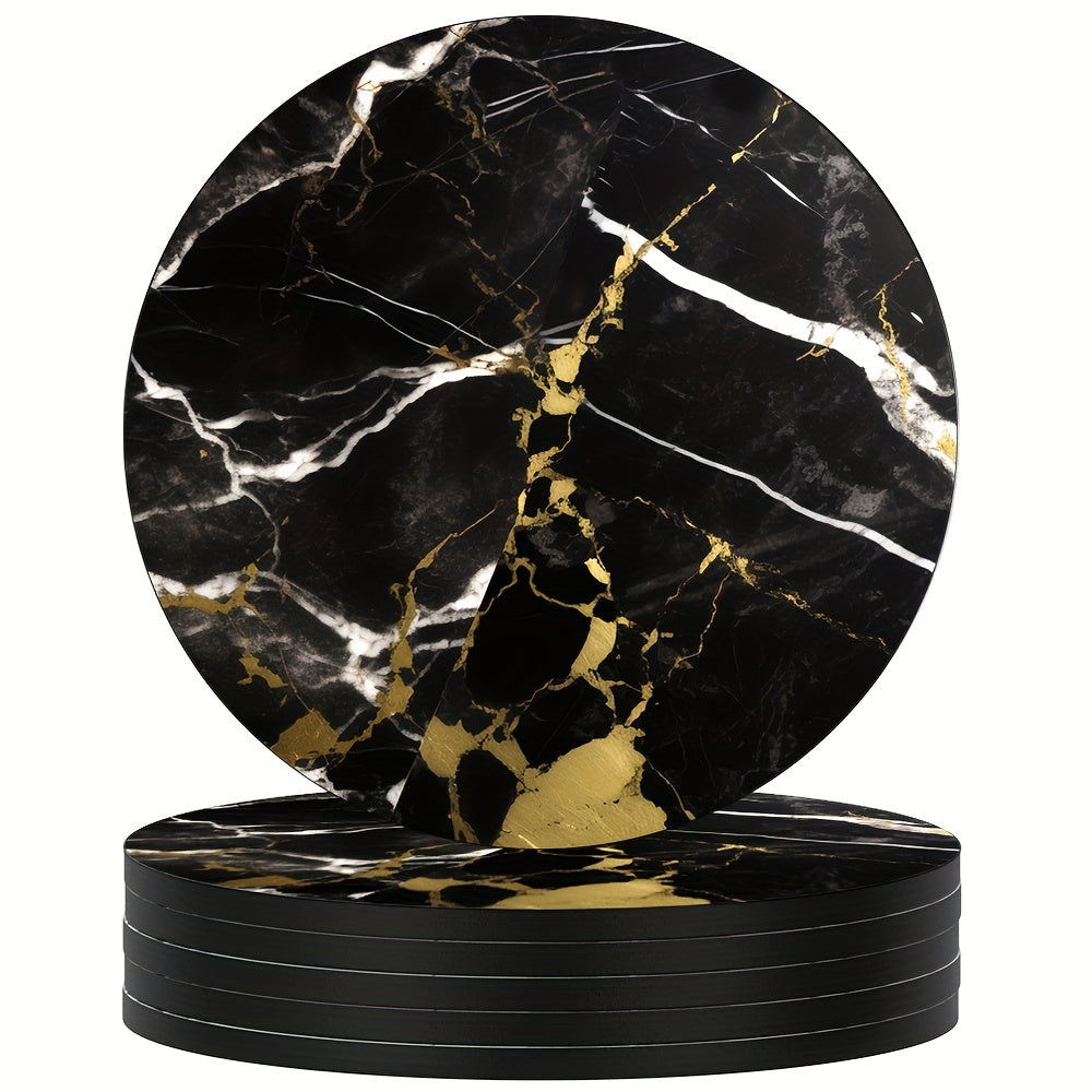 Set de posavasos redondos con patrón de mármol, aislamiento térmico, antideslizantes, lavables, decoración de cocina y coche