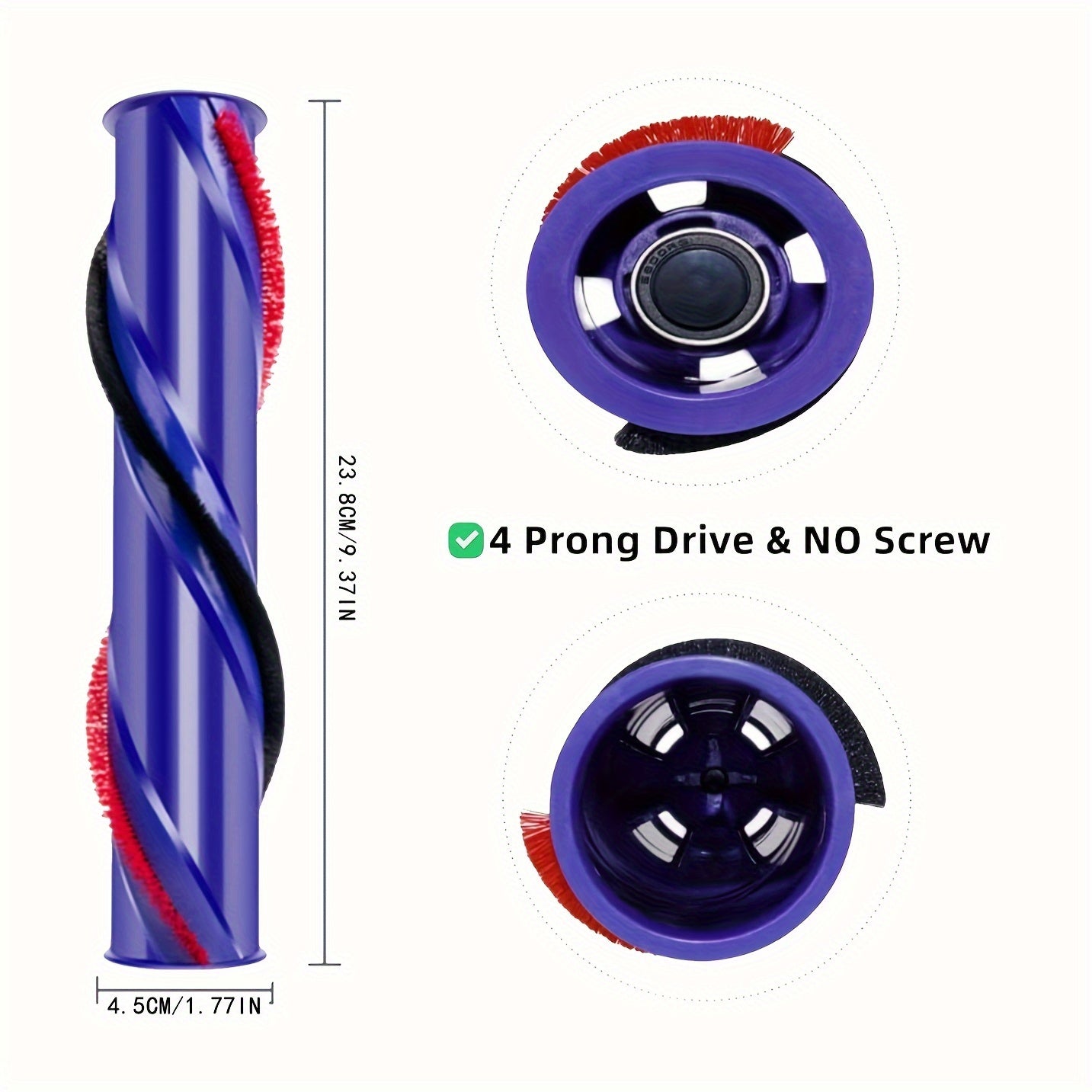 Replacement Brush Bar for V6 Vacuum Cleaner 4 Prong Drive No Screw