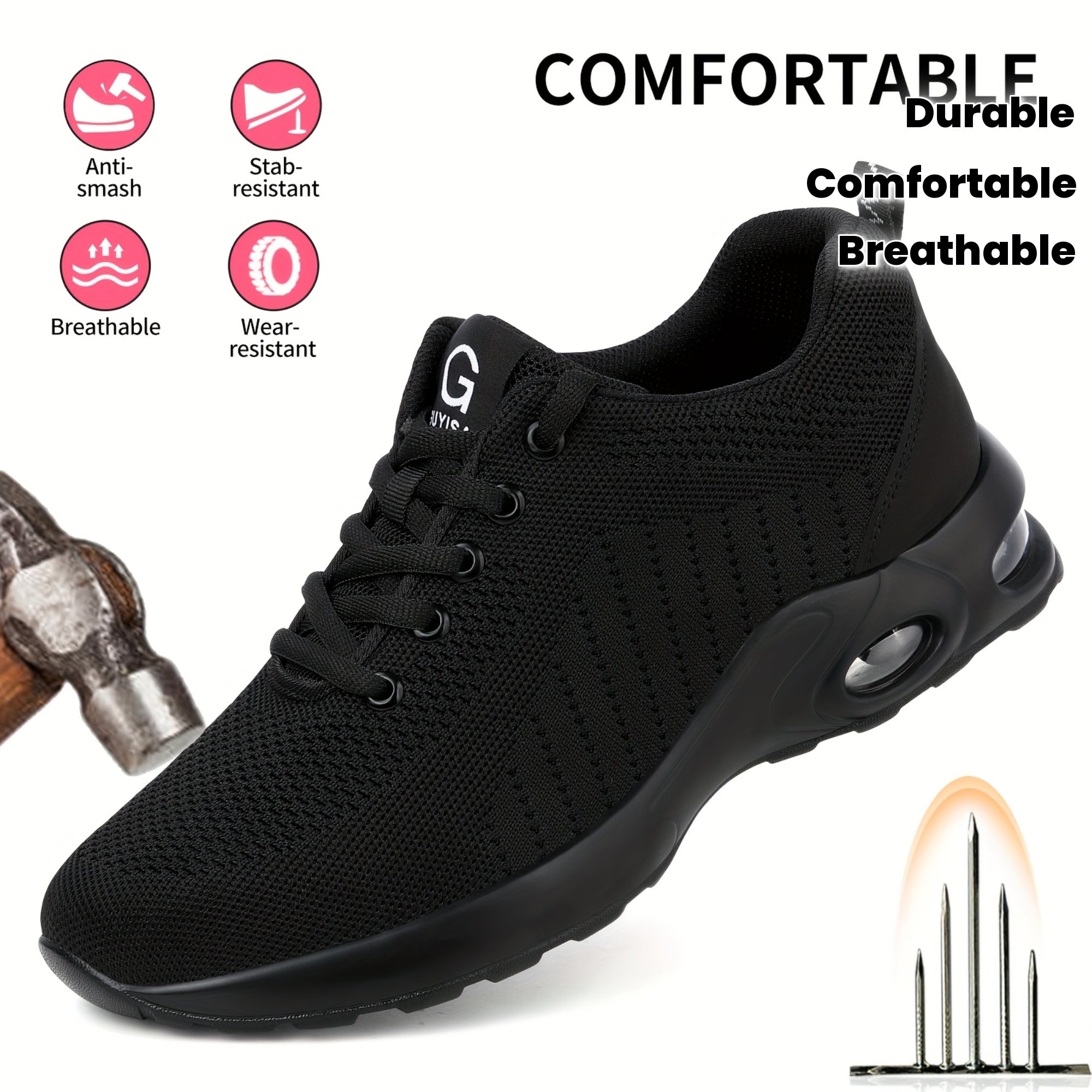 Women Safety Shoes Steel Toe Puncture-Resistant Work Footwear Breathable