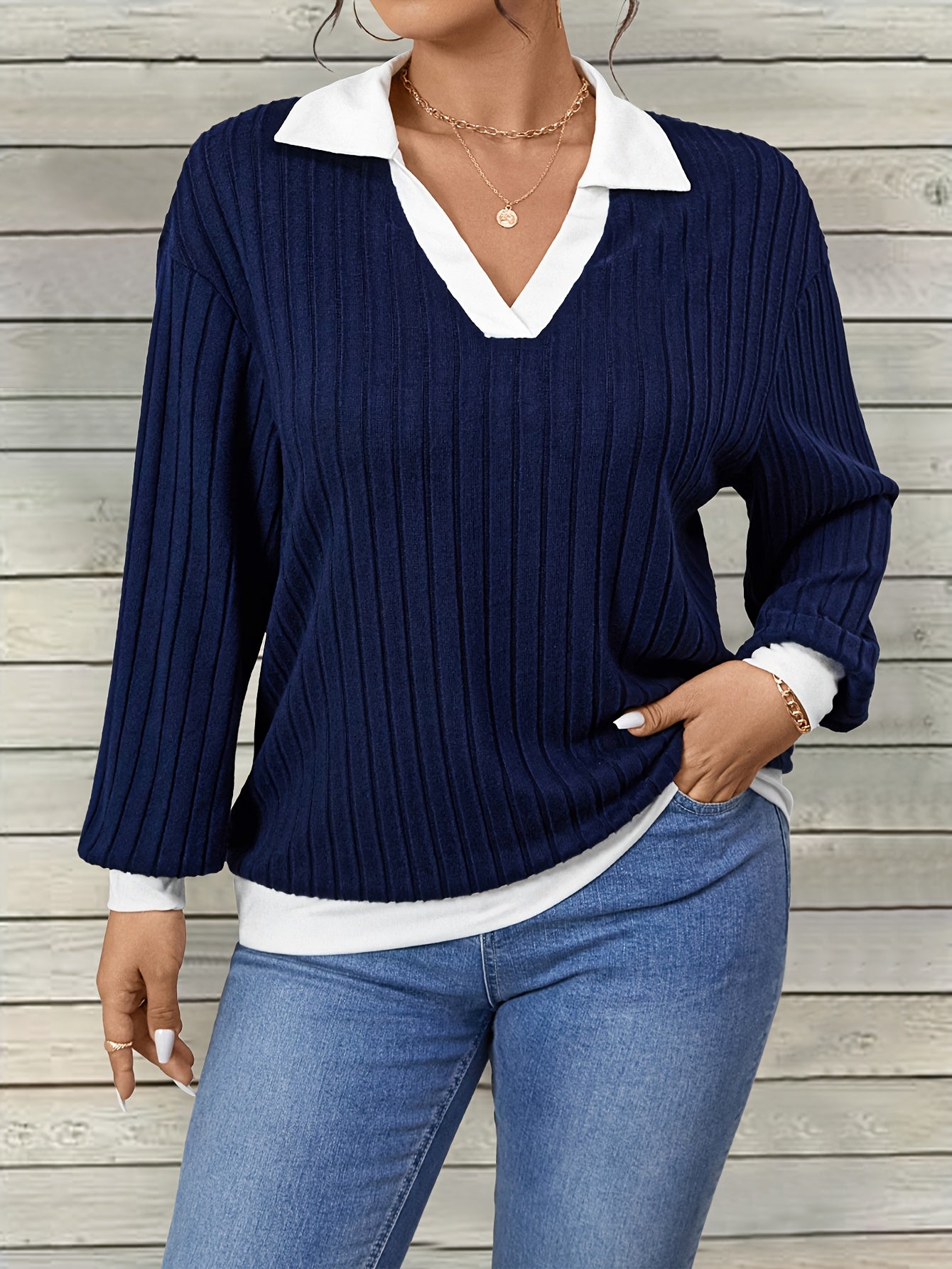 Plus Size Women's Color Block Top Casual Shirt Large Size