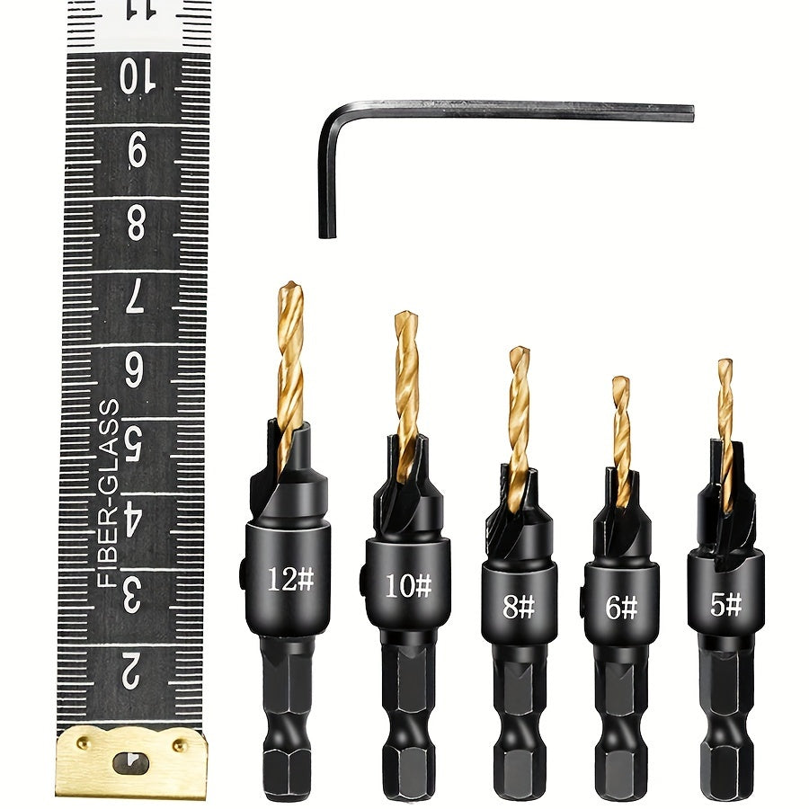 Woodworking Drill Bit Set 6 Pieces Countersink Hand Tool Kit