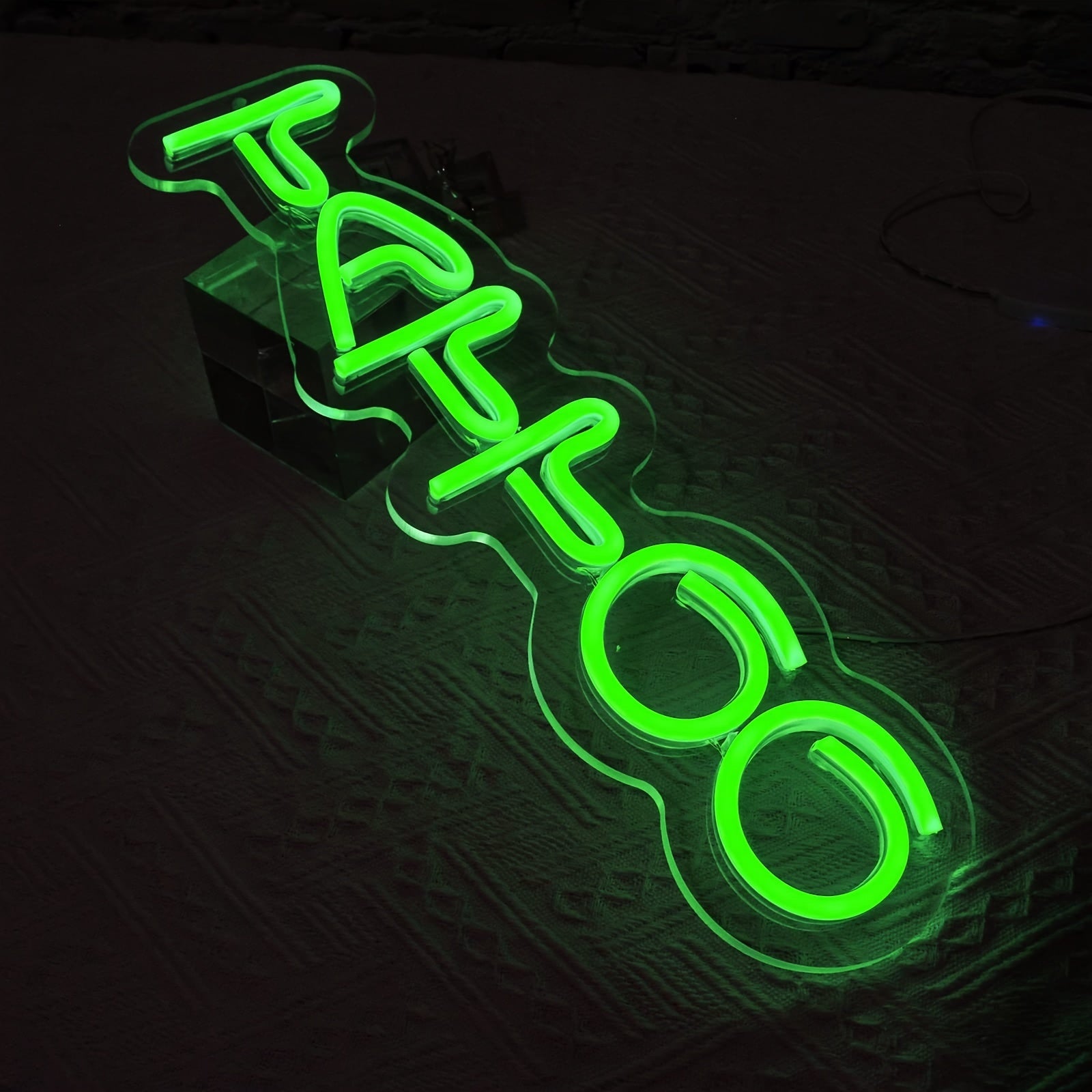 Green Neon Tattoo Sign with Dimmable LED Lights for Beauty Salons and Man Caves USB Powered