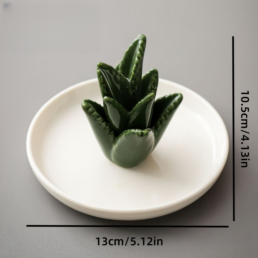 Керамический держатель для колец с алоэ вера и подставка для украшений в минималистском стиле