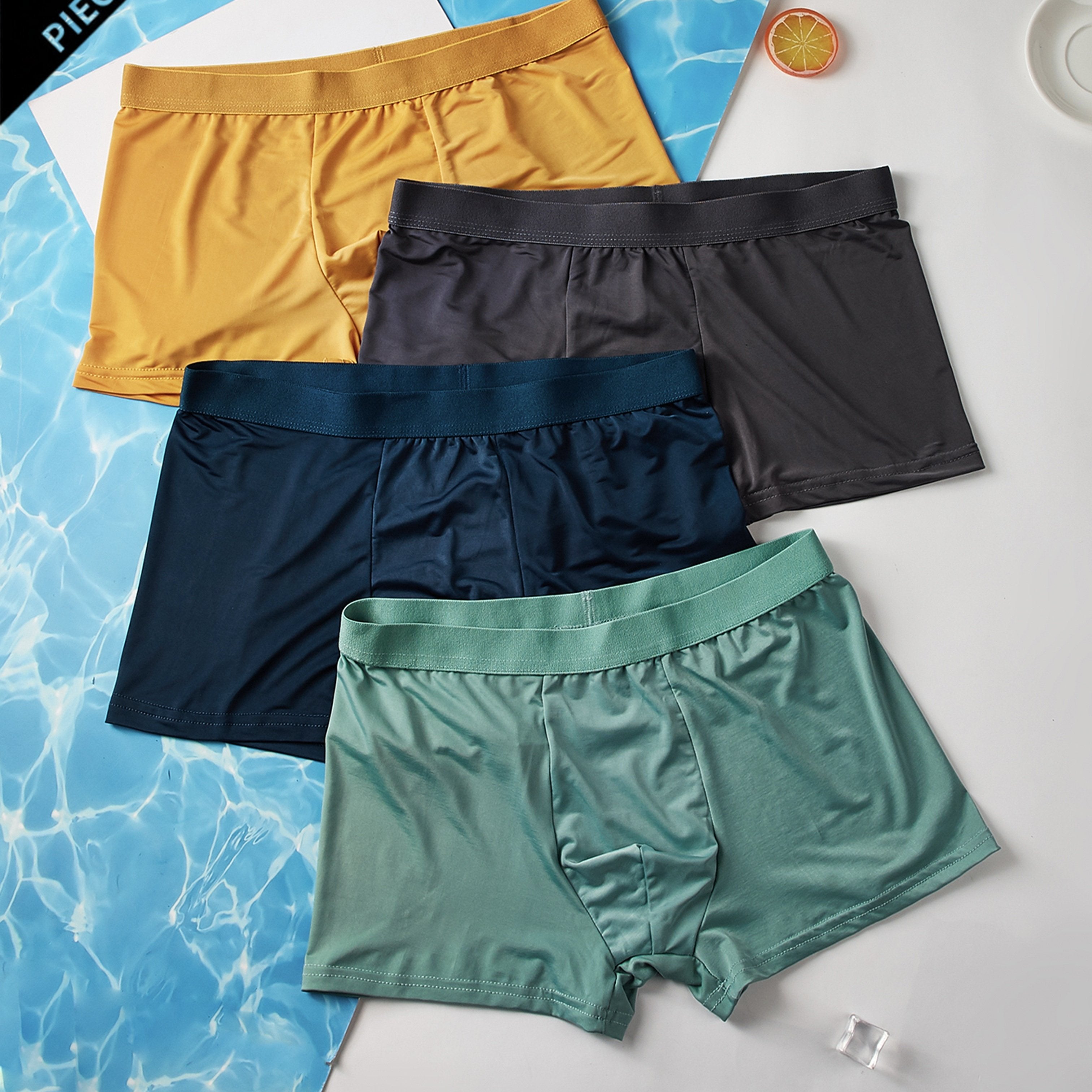 Boxers de seda para hombre, transpirables, semi transparentes, en tejido de punto, pack de cuatro