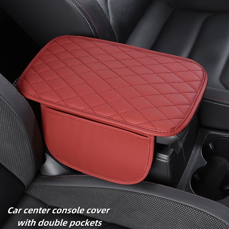 Car Armrest Pad With Two Pockets Universal Vehicle Interior Accessory