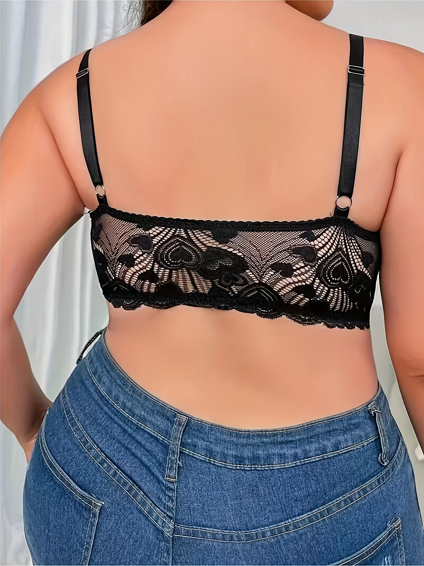 Women's Plus Size Floral Lace Cut Out Strappy Bra with Chain Detail